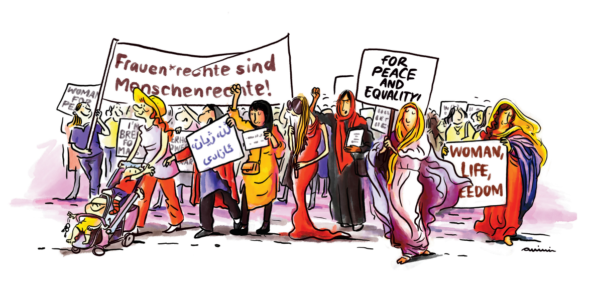 Frauen* vereint auf einer Demonstration für Frauen*rechte