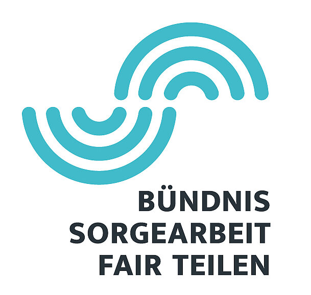 Logo Sorgearbeit fairteilen mit hellblauen Wellenlinien und Schrift