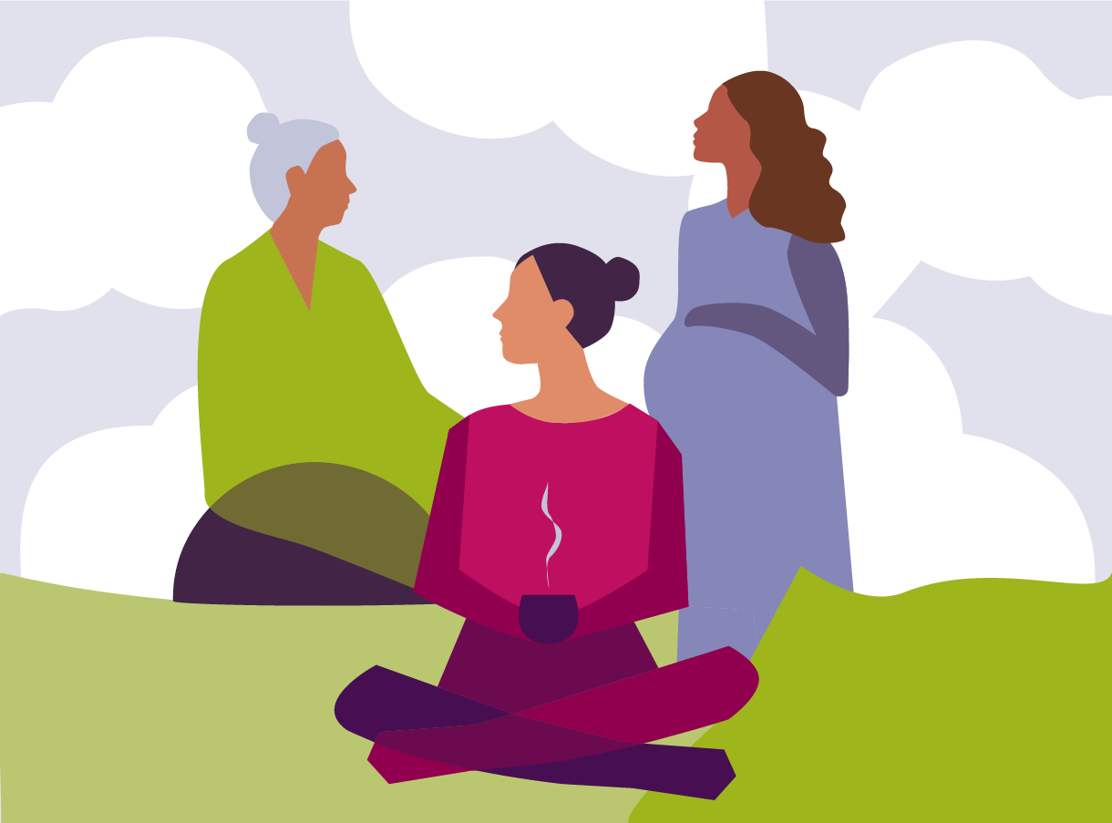 Illustration mit drei Personen, eine davon schwanger